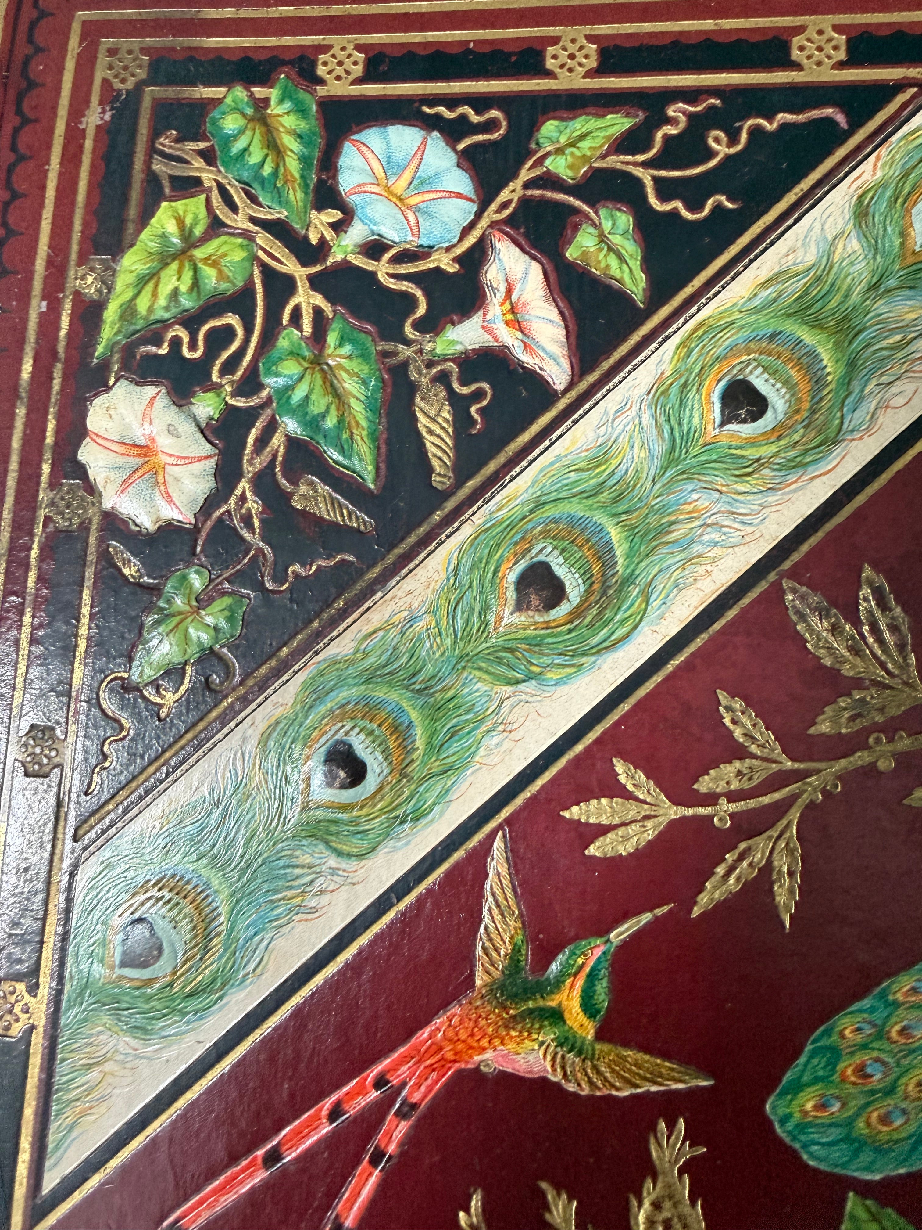 Rare 1880s Victorian Trade Card Album - Merchant’s Gargling Oil BASEBALL Set - Black Americana - Patent Medicine - Peacock Cover