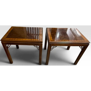 Pair of Vintage Drexel Heritage Chinese Chippendale Burlwood End Tables