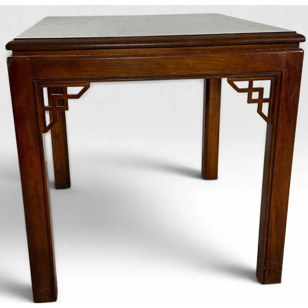 Pair of Vintage Drexel Heritage Chinese Chippendale Burlwood End Tables
