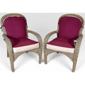 Pair of Vintage Boho Chic Wicker Barrel Back Lounge Armchairs