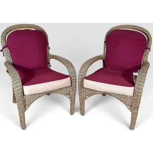 Pair of Vintage Boho Chic Wicker Barrel Back Lounge Armchairs