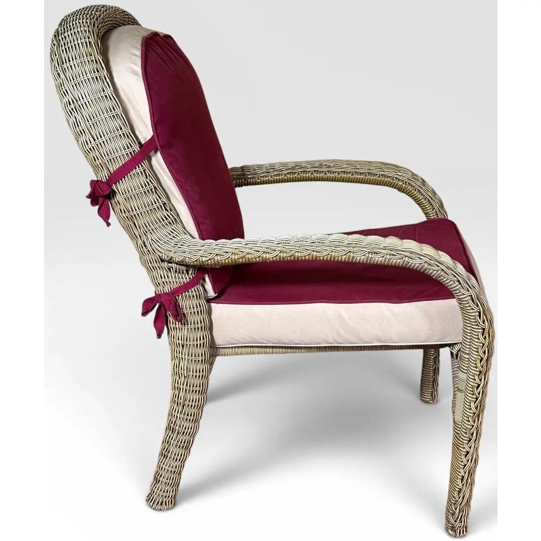 Pair of Vintage Boho Chic Wicker Barrel Back Lounge Armchairs