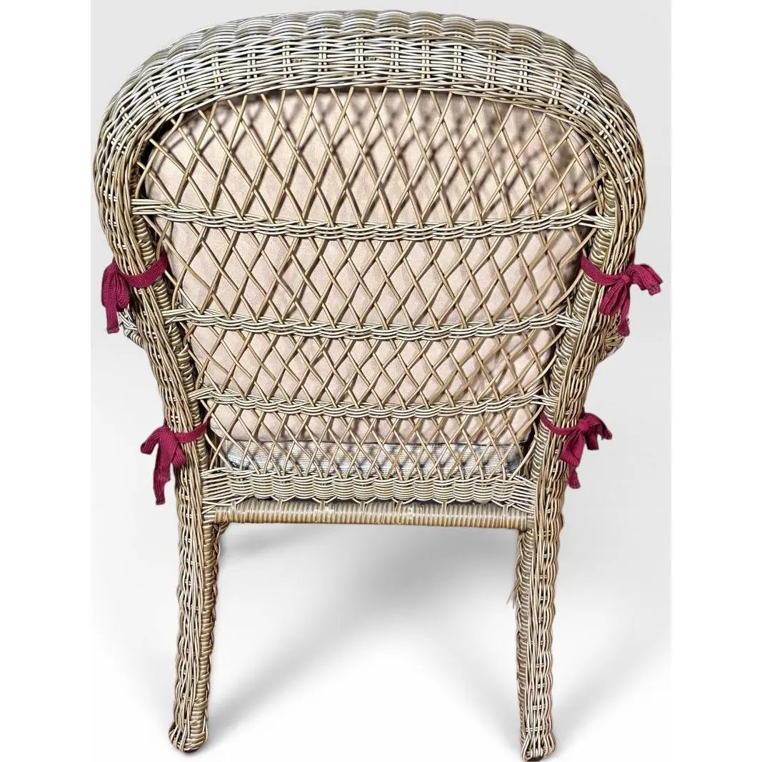 Pair of Vintage Boho Chic Wicker Barrel Back Lounge Armchairs