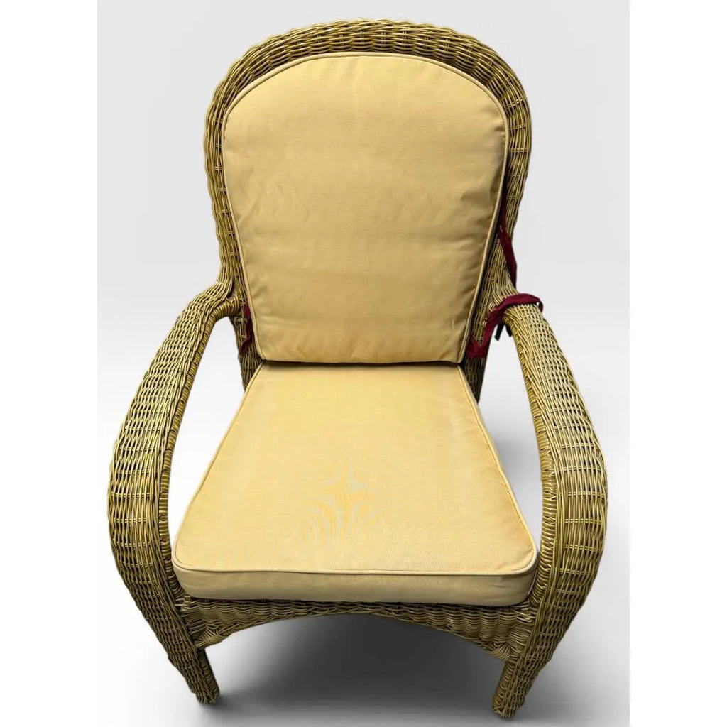 Pair of Vintage Boho Chic Wicker Barrel Back Lounge Armchairs