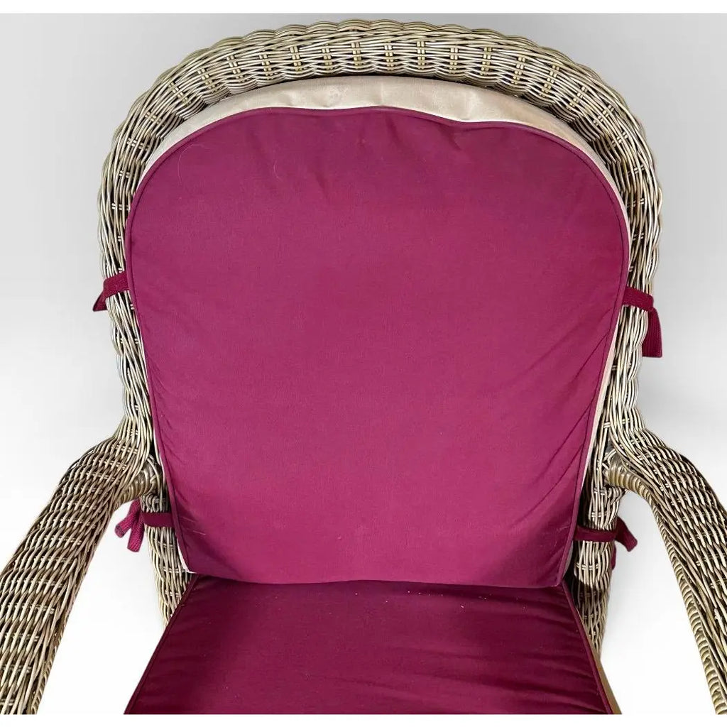 Pair of Vintage Boho Chic Wicker Barrel Back Lounge Armchairs