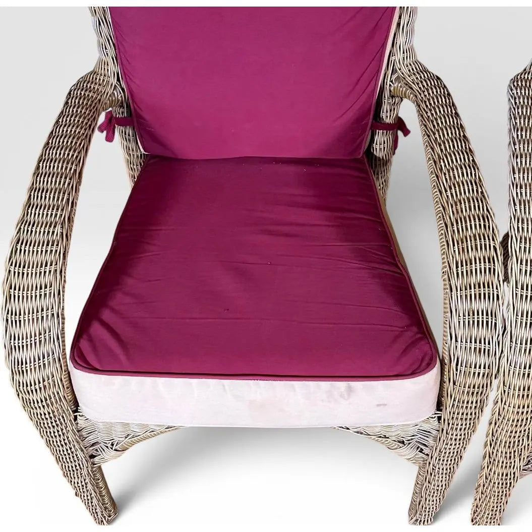 Pair of Vintage Boho Chic Wicker Barrel Back Lounge Armchairs
