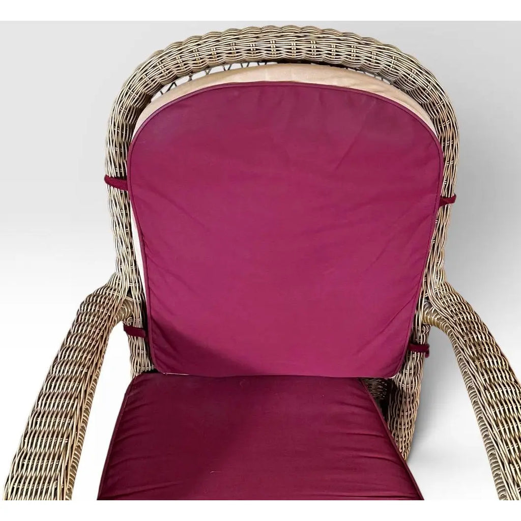 Pair of Vintage Boho Chic Wicker Barrel Back Lounge Armchairs