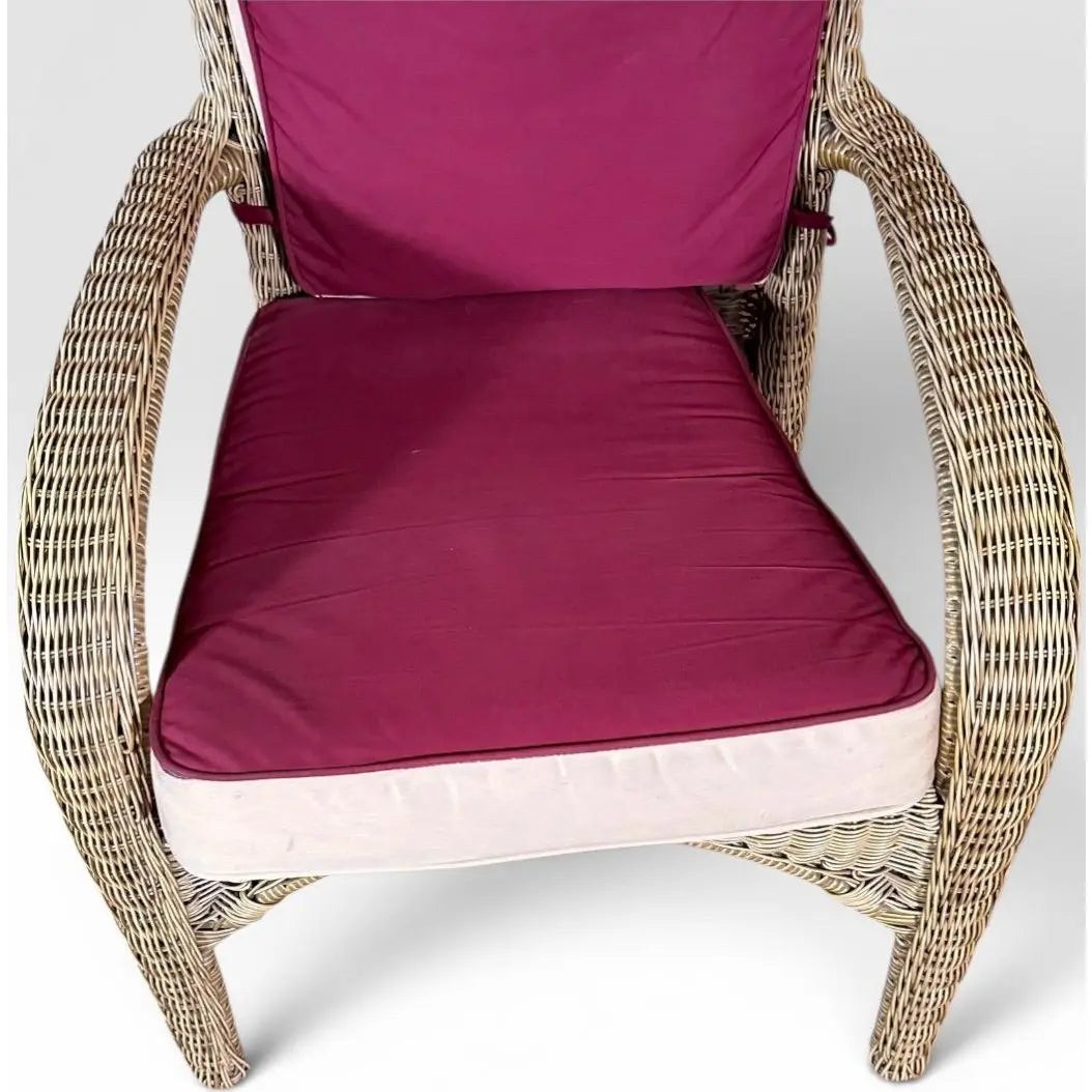 Pair of Vintage Boho Chic Wicker Barrel Back Lounge Armchairs