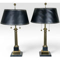 Pair of Vintage Neoclassical Black Brass and Marble Pedestal Table Lamps Attributed to Stiffel