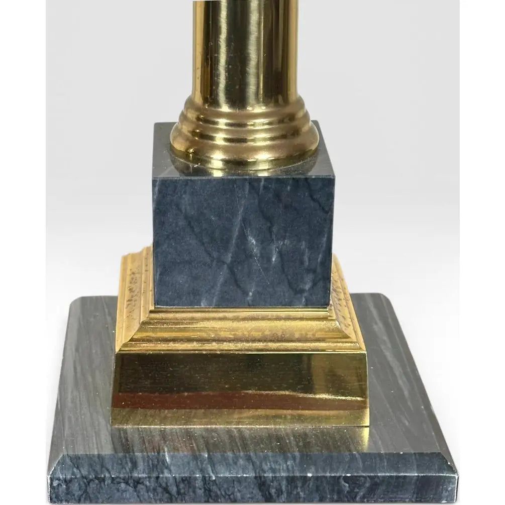 Pair of Vintage Neoclassical Black Brass and Marble Pedestal Table Lamps Attributed to Stiffel