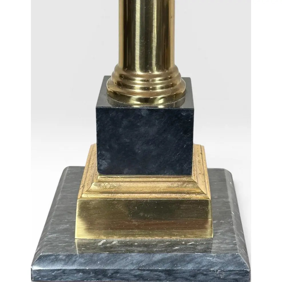 Pair of Vintage Neoclassical Black Brass and Marble Pedestal Table Lamps Attributed to Stiffel
