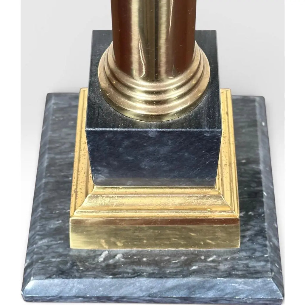 Pair of Vintage Neoclassical Black Brass and Marble Pedestal Table Lamps Attributed to Stiffel