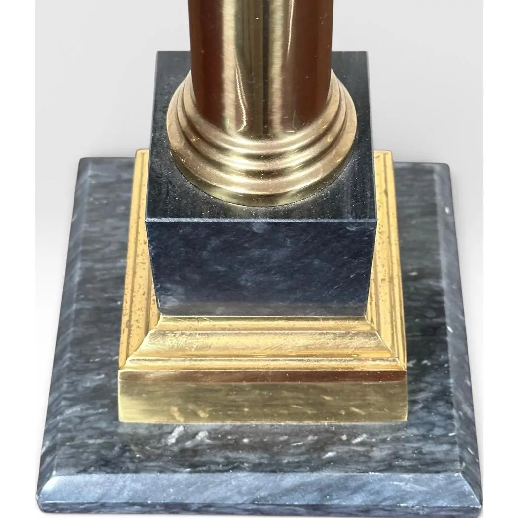 Pair of Vintage Neoclassical Black Brass and Marble Pedestal Table Lamps Attributed to Stiffel