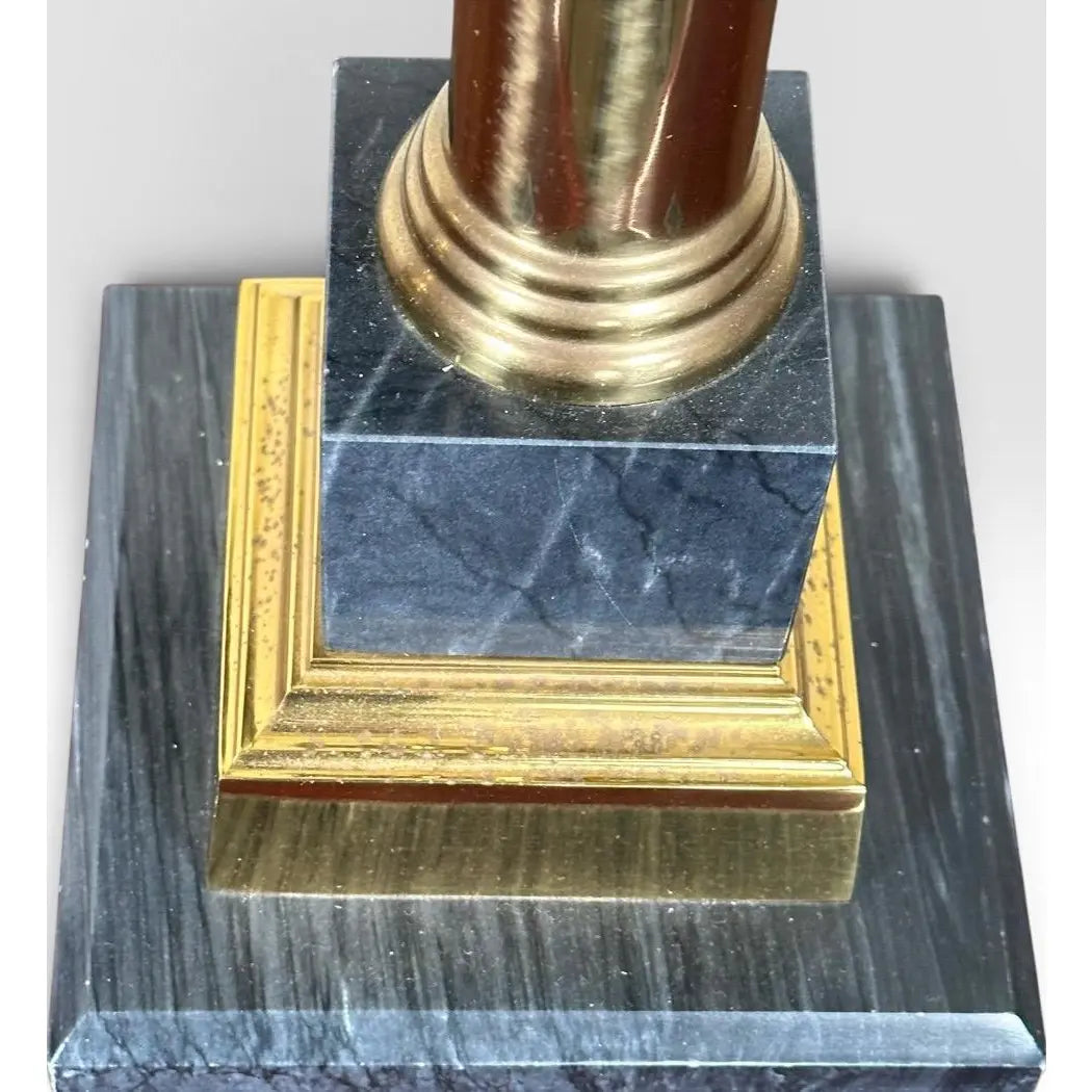 Pair of Vintage Neoclassical Black Brass and Marble Pedestal Table Lamps Attributed to Stiffel