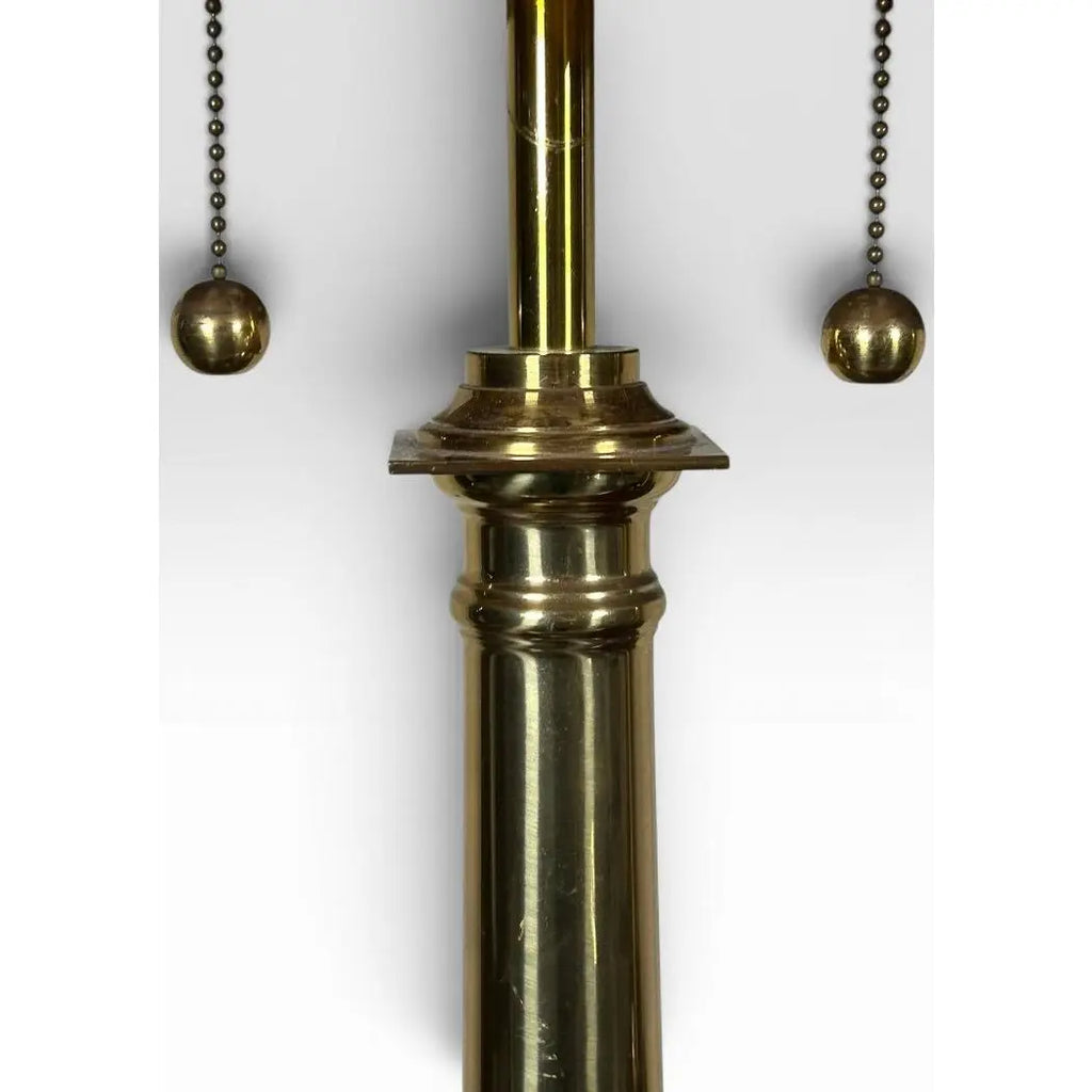 Pair of Vintage Neoclassical Black Brass and Marble Pedestal Table Lamps Attributed to Stiffel