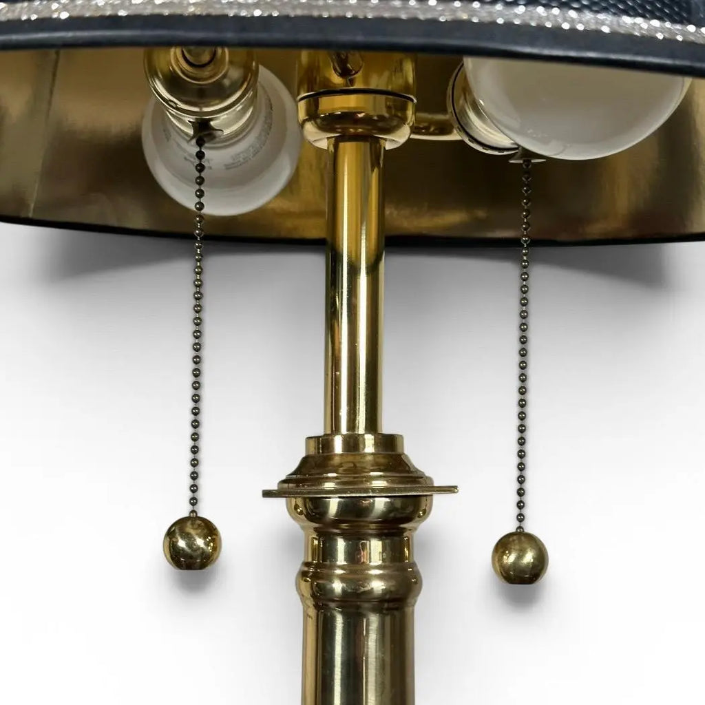 Pair of Vintage Neoclassical Black Brass and Marble Pedestal Table Lamps Attributed to Stiffel
