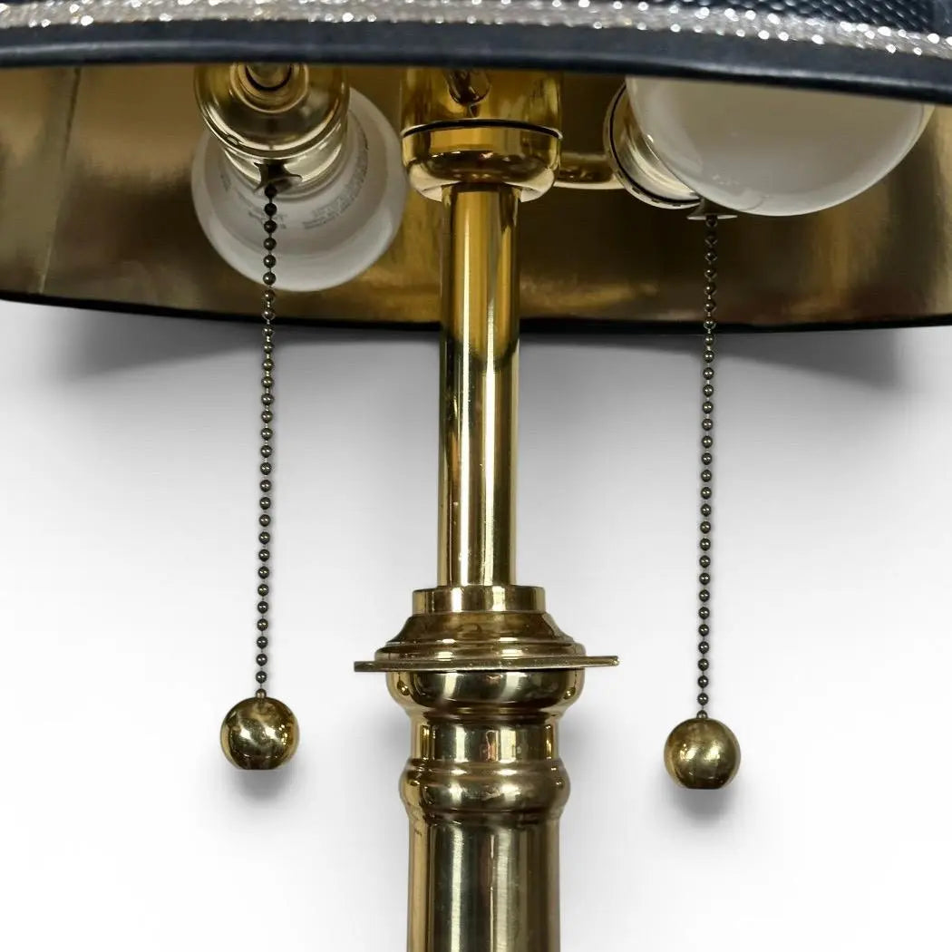 Pair of Vintage Neoclassical Black Brass and Marble Pedestal Table Lamps Attributed to Stiffel
