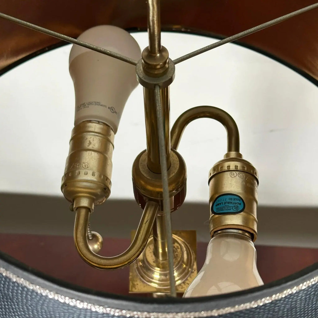 Pair of Vintage Neoclassical Black Brass and Marble Pedestal Table Lamps Attributed to Stiffel