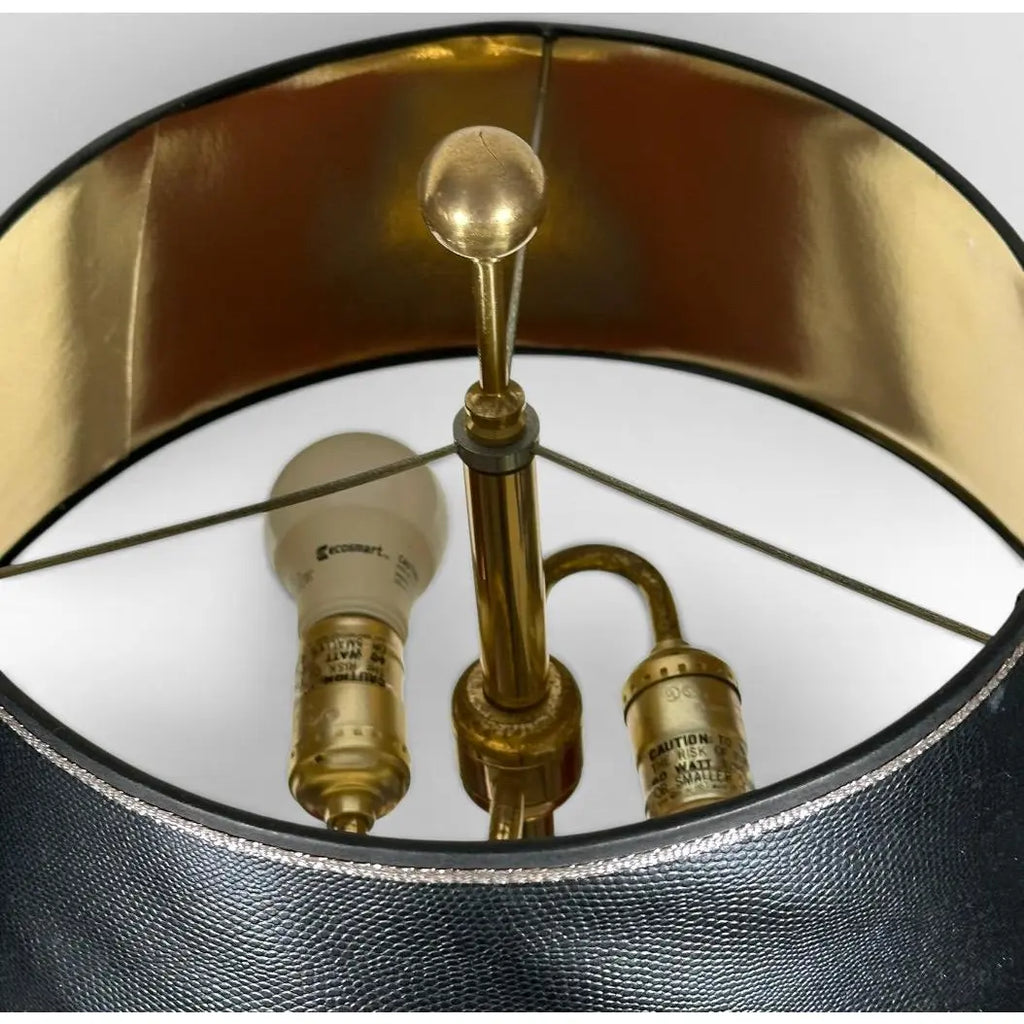 Pair of Vintage Neoclassical Black Brass and Marble Pedestal Table Lamps Attributed to Stiffel