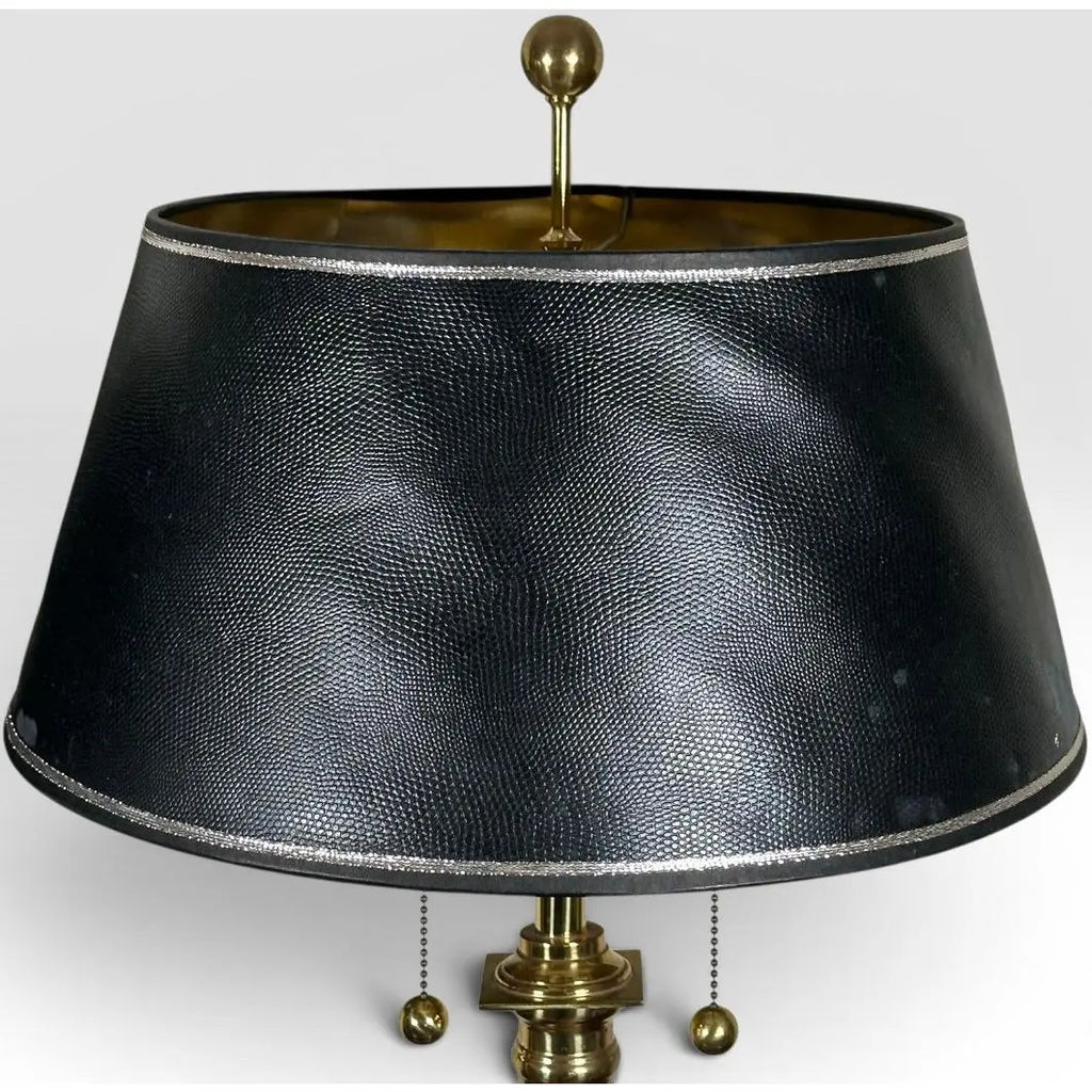Pair of Vintage Neoclassical Black Brass and Marble Pedestal Table Lamps Attributed to Stiffel