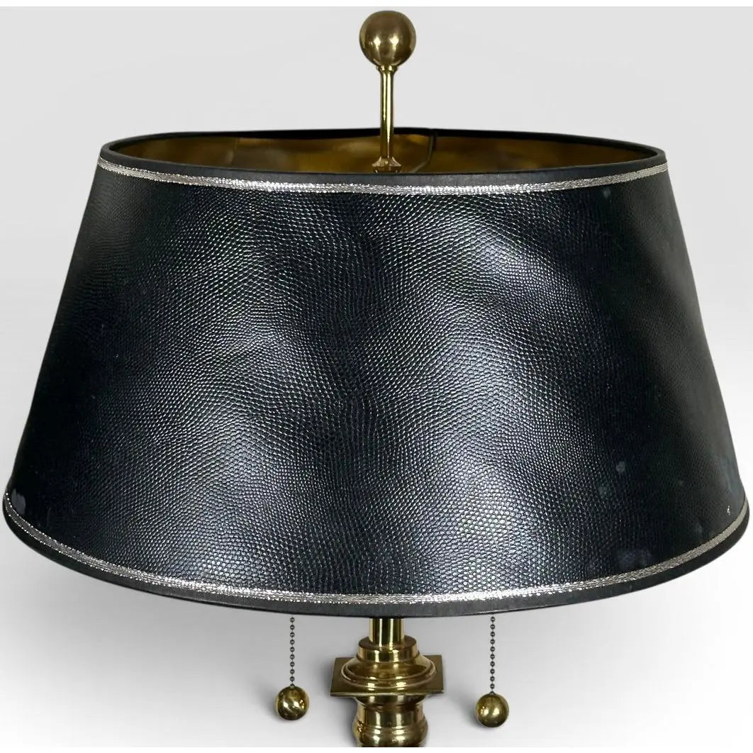 Pair of Vintage Neoclassical Black Brass and Marble Pedestal Table Lamps Attributed to Stiffel