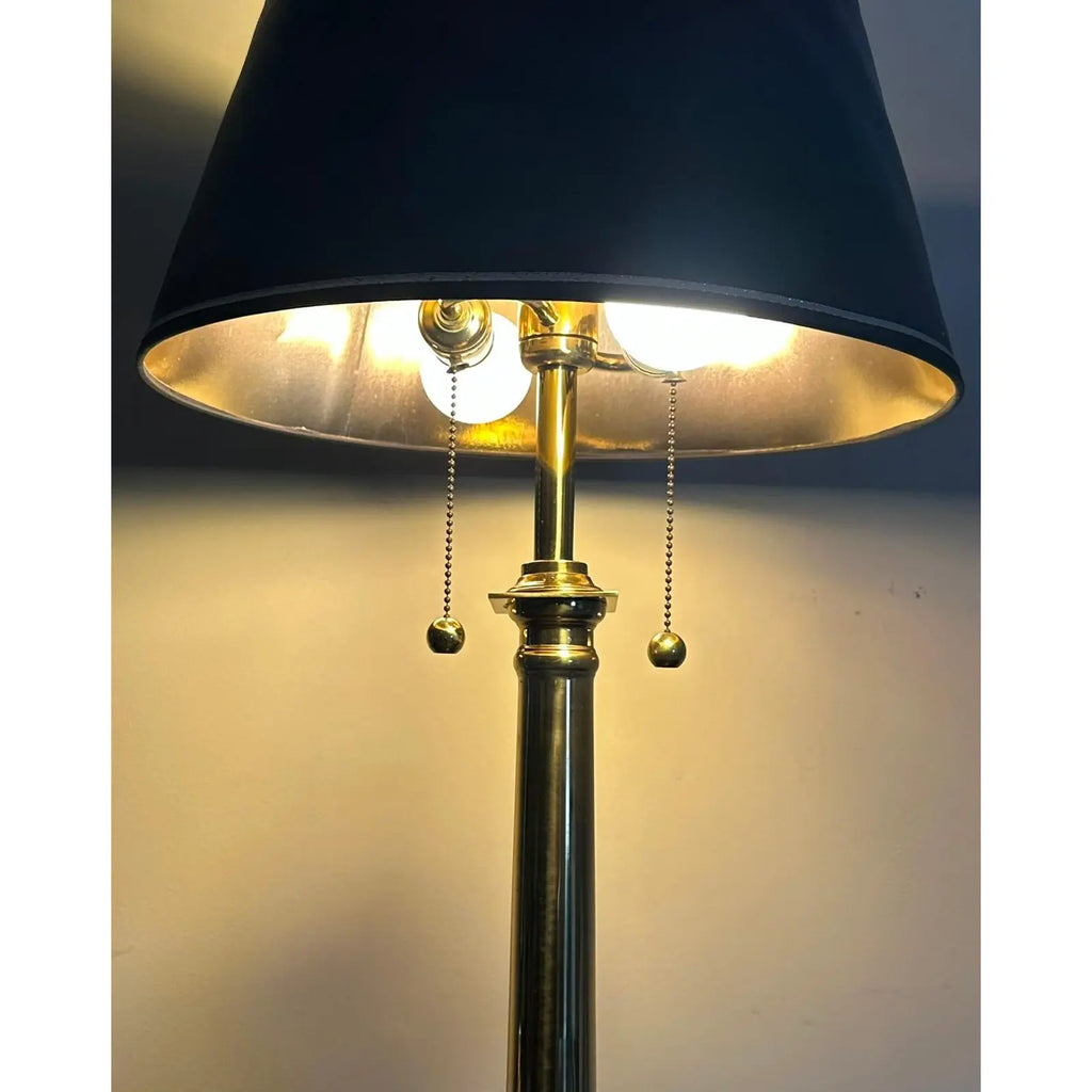Pair of Vintage Neoclassical Black Brass and Marble Pedestal Table Lamps Attributed to Stiffel