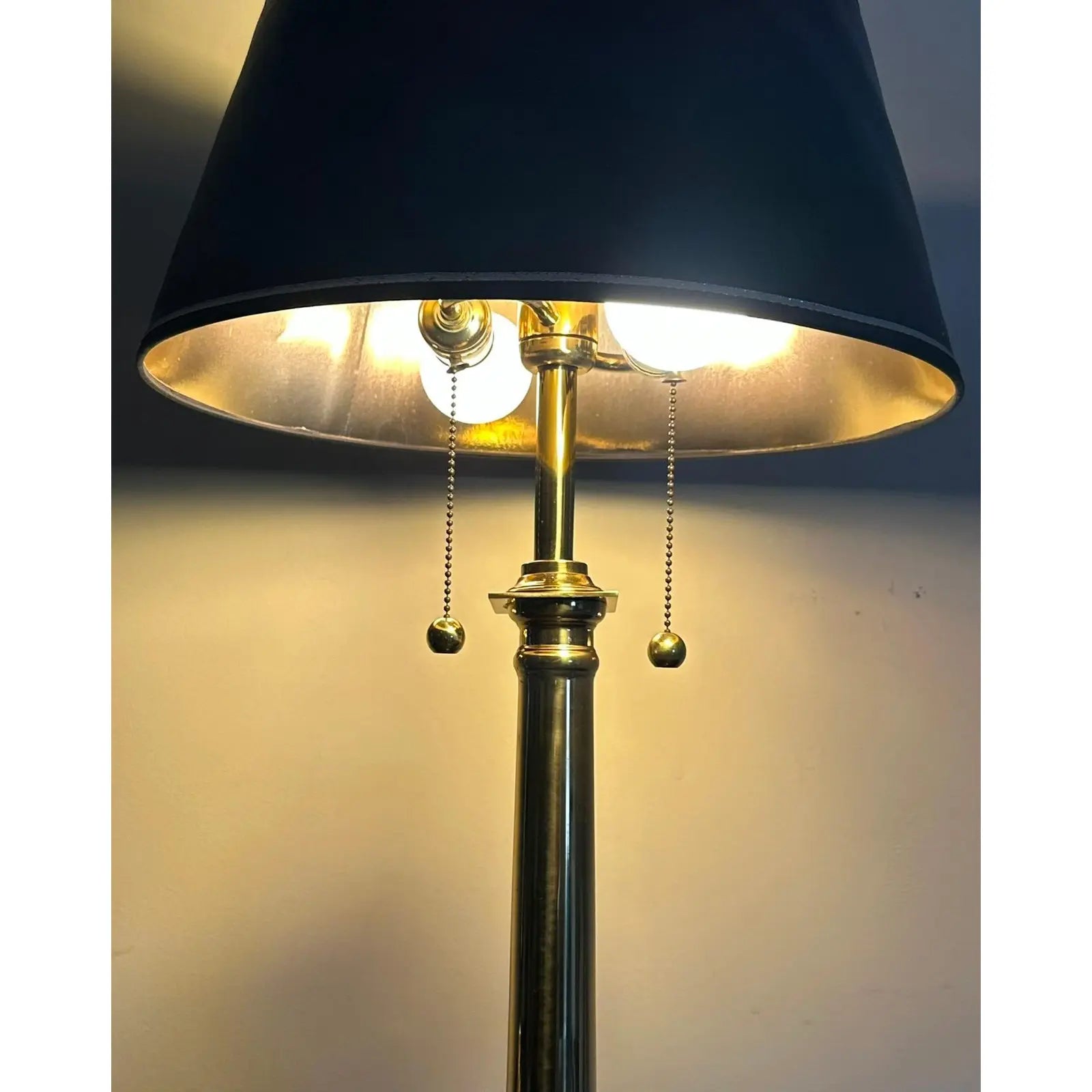 Pair of Vintage Neoclassical Black Brass and Marble Pedestal Table Lamps Attributed to Stiffel