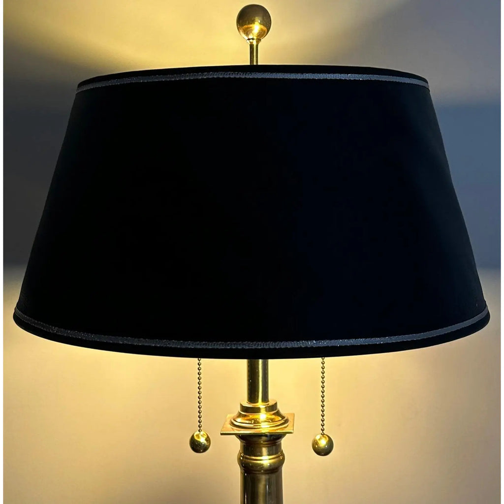 Pair of Vintage Neoclassical Black Brass and Marble Pedestal Table Lamps Attributed to Stiffel