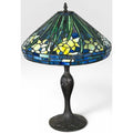 Vintage Tiffany Style Leaded Stained Glass Daffodil Table Lamp With Bronzed Fluted Base