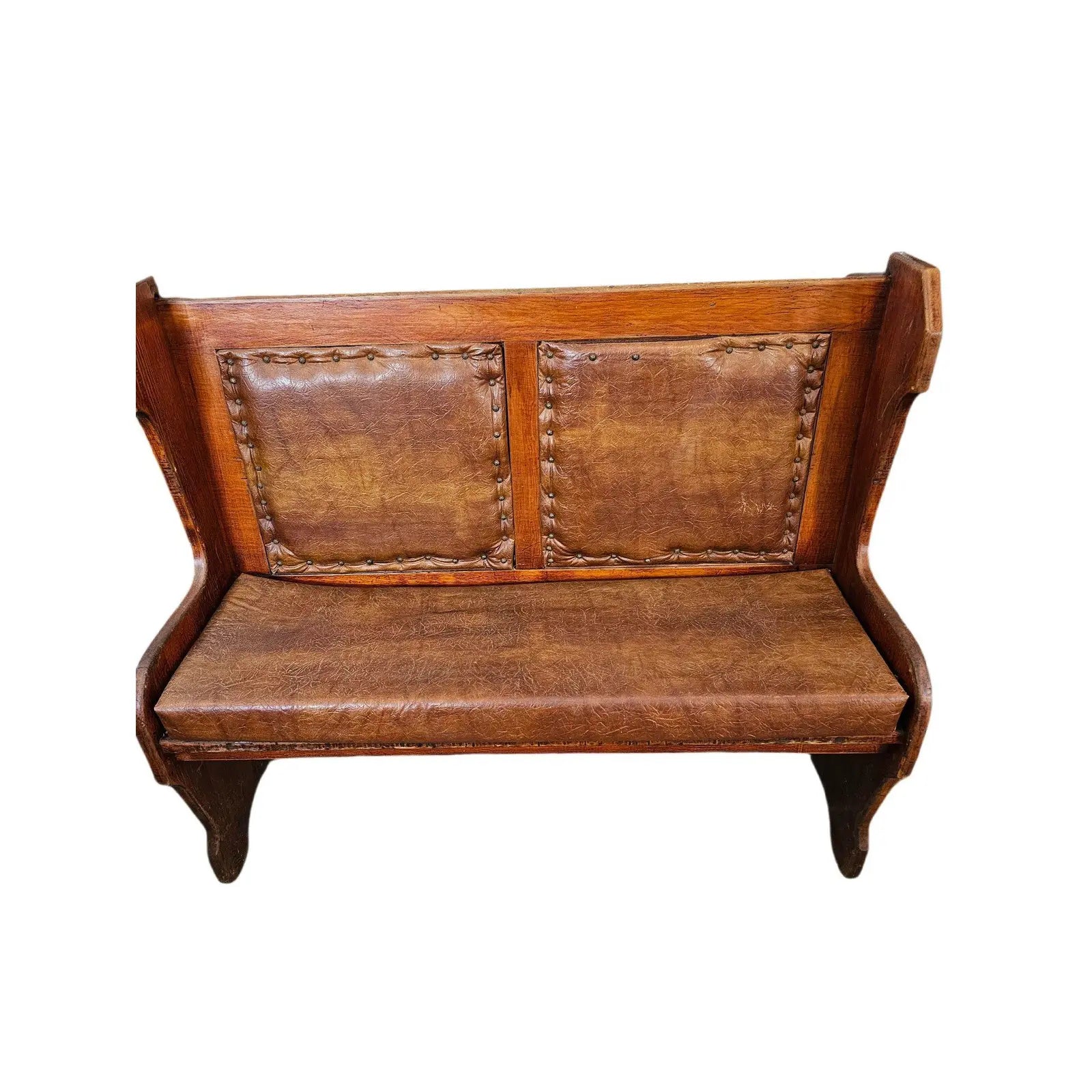 Pair of Antique Architectural Church Pew Benches, Turn of the Century Country Pine Two-Seater Settles