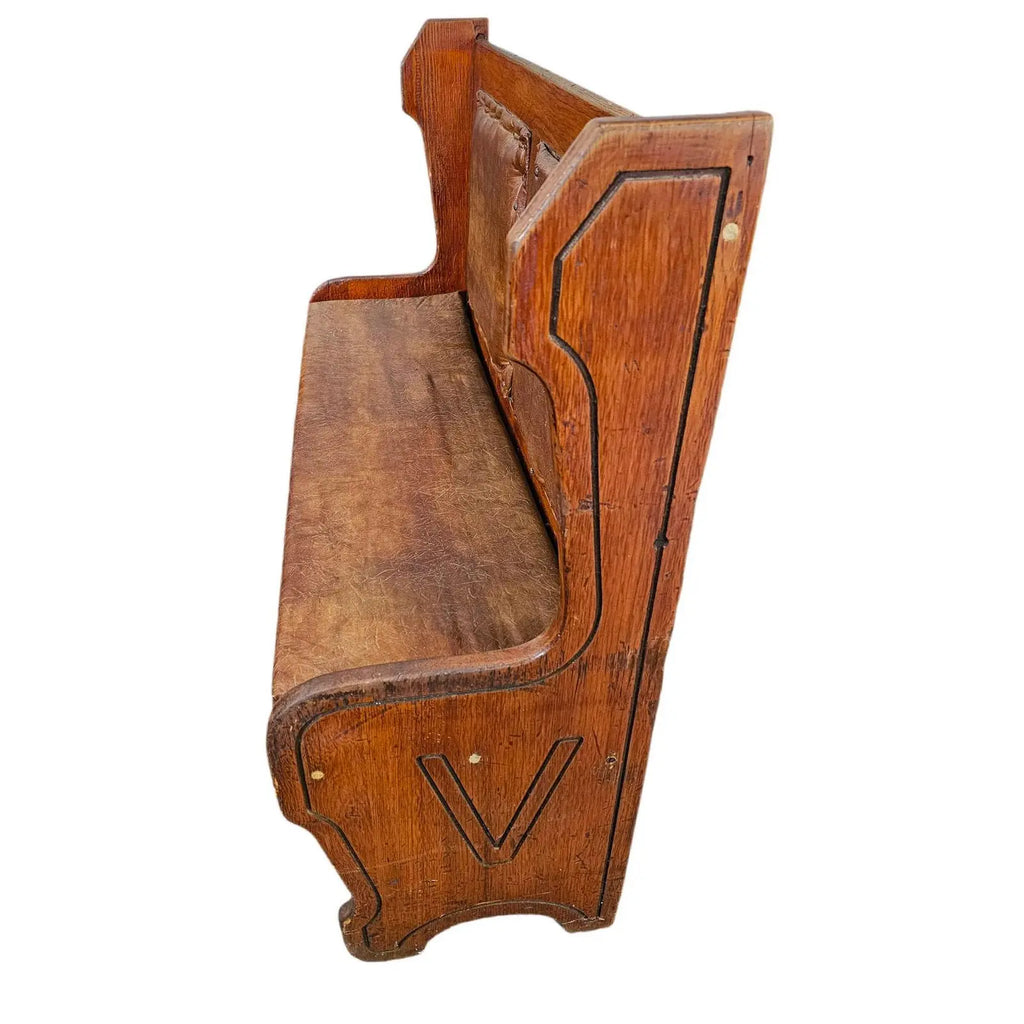 Pair of Antique Architectural Church Pew Benches, Turn of the Century Country Pine Two-Seater Settles