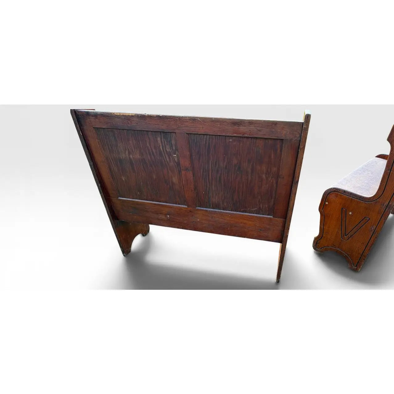 Pair of Antique Architectural Church Pew Benches, Turn of the Century Country Pine Two-Seater Settles