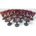Vintage Mid-Century Cranberry Pink and Clear Art Glass Stemware Lot of 20