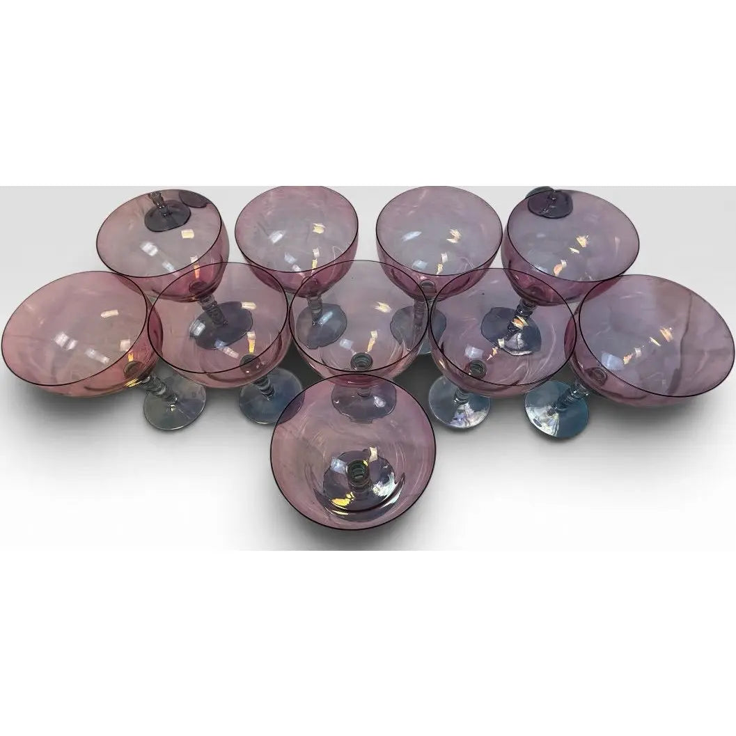 Vintage Mid-Century Cranberry Pink and Clear Art Glass Stemware Lot of 20