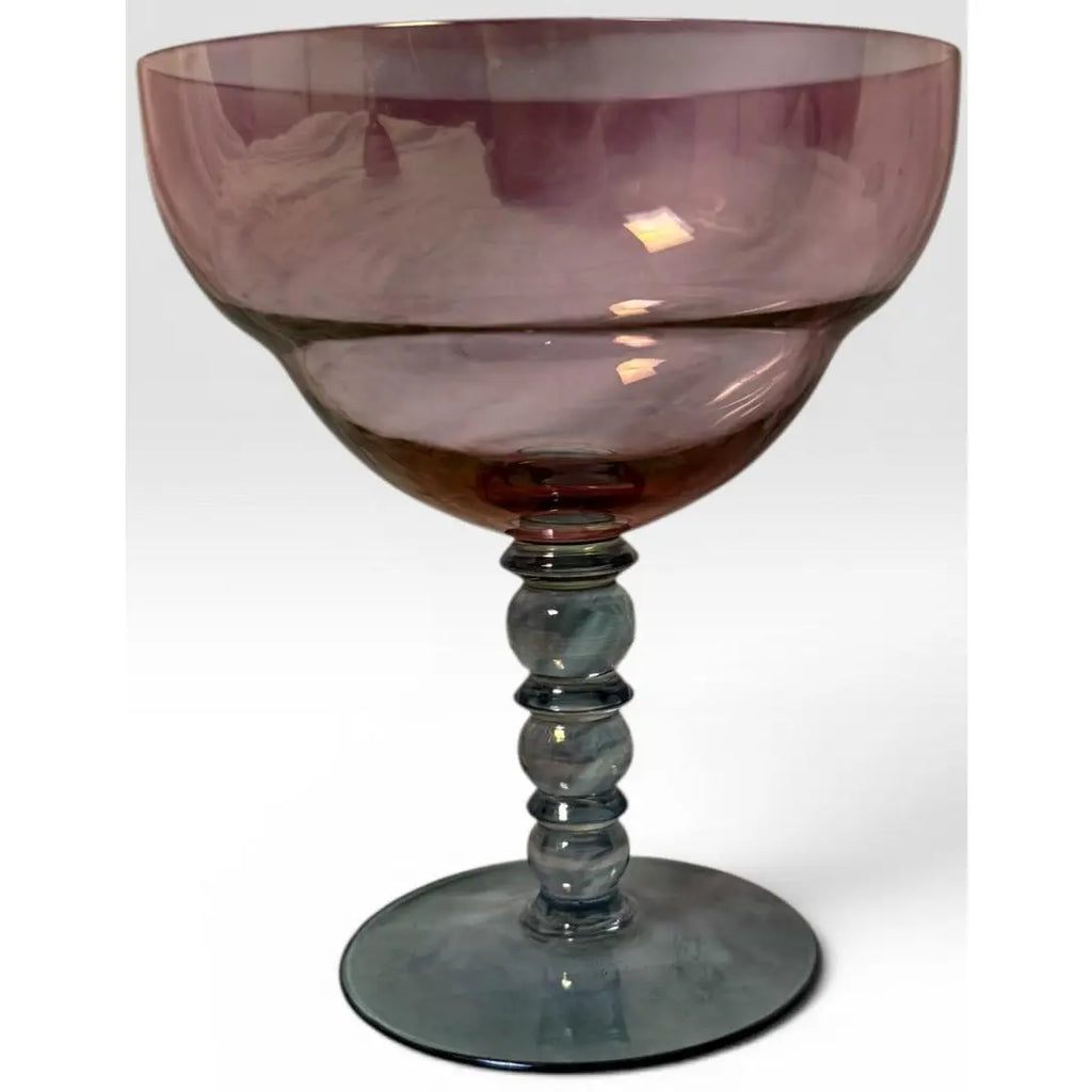 Vintage Mid-Century Cranberry Pink and Clear Art Glass Stemware Lot of 20