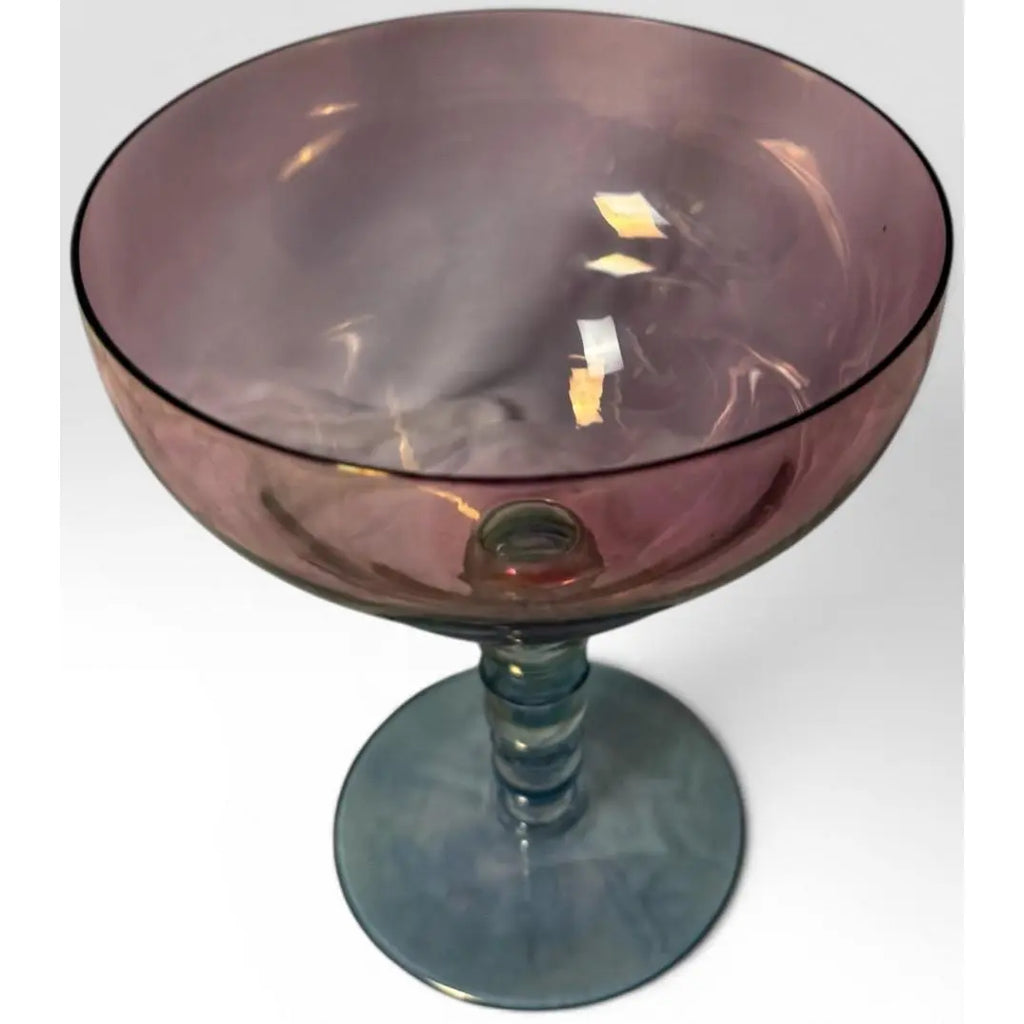 Vintage Mid-Century Cranberry Pink and Clear Art Glass Stemware Lot of 20