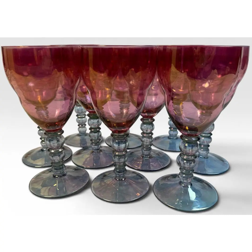 Vintage Mid-Century Cranberry Pink and Clear Art Glass Stemware Lot of 20