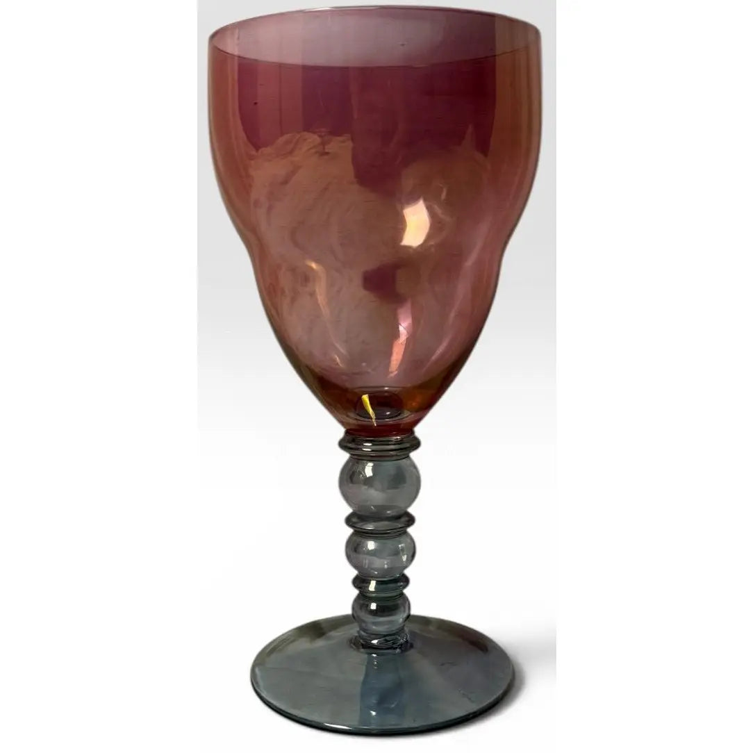 Vintage Mid-Century Cranberry Pink and Clear Art Glass Stemware Lot of 20