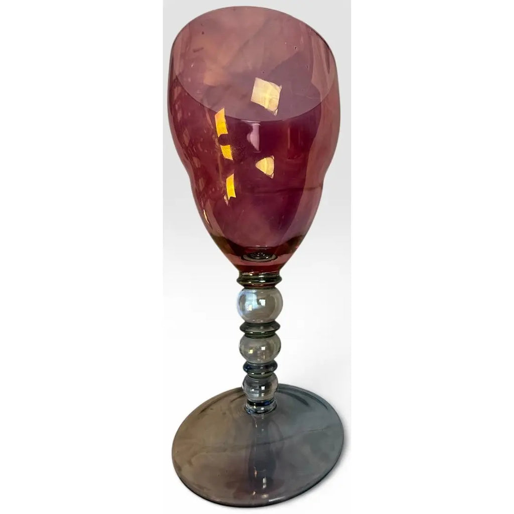 Vintage Mid-Century Cranberry Pink and Clear Art Glass Stemware Lot of 20