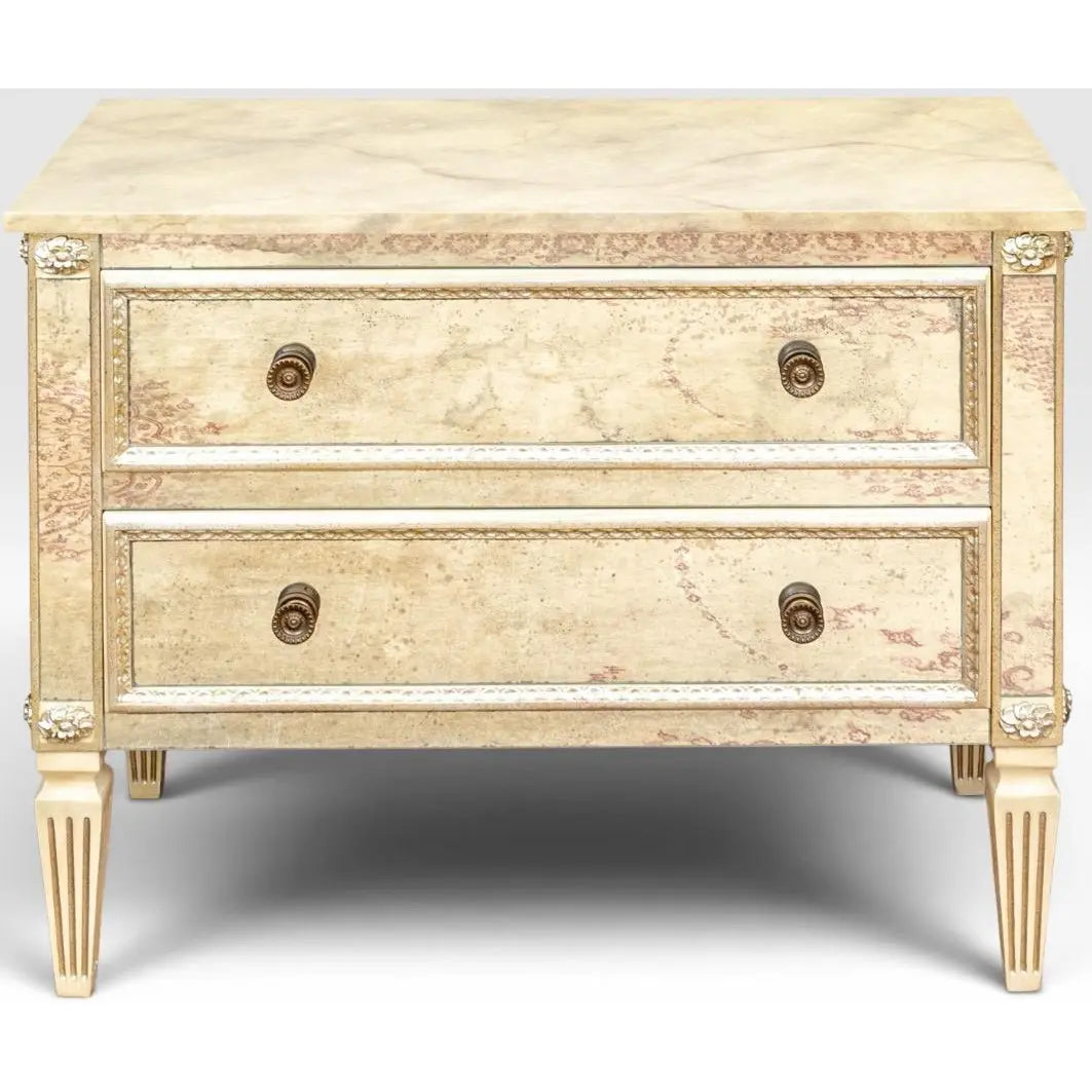 Julia Gray Ltd Venetian Style Mirrored Faux Marble Top Two Drawer Commode Chest