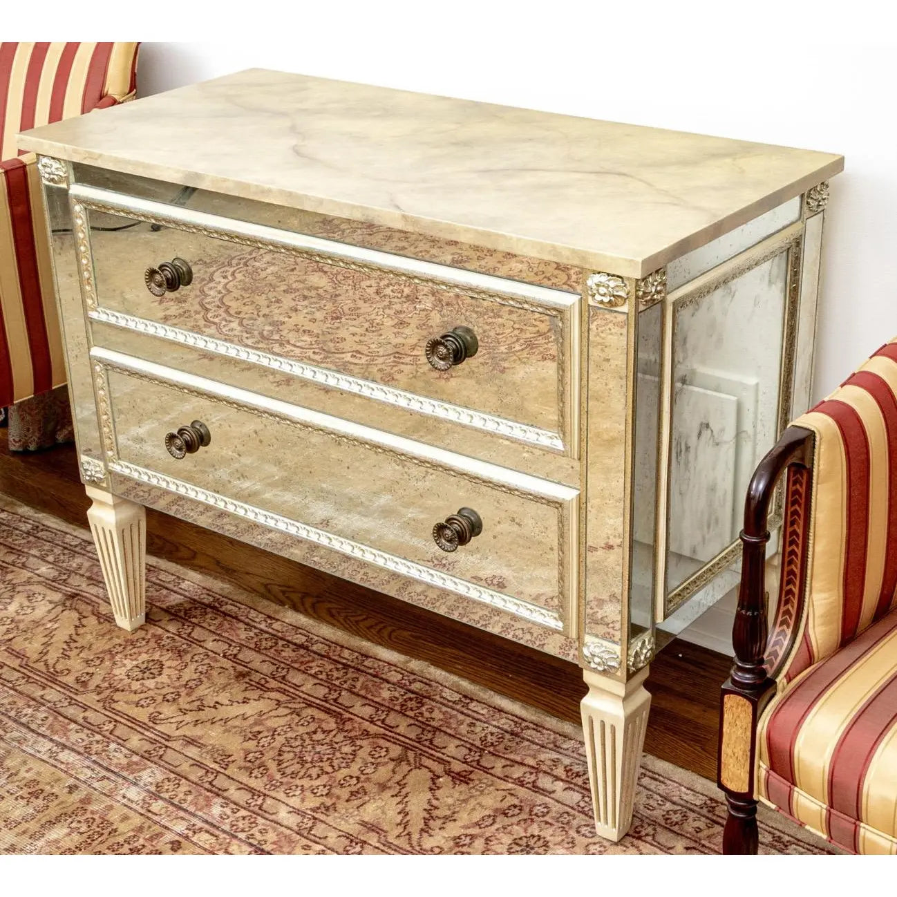 Julia Gray Ltd Venetian Style Mirrored Faux Marble Top Two Drawer Commode Chest