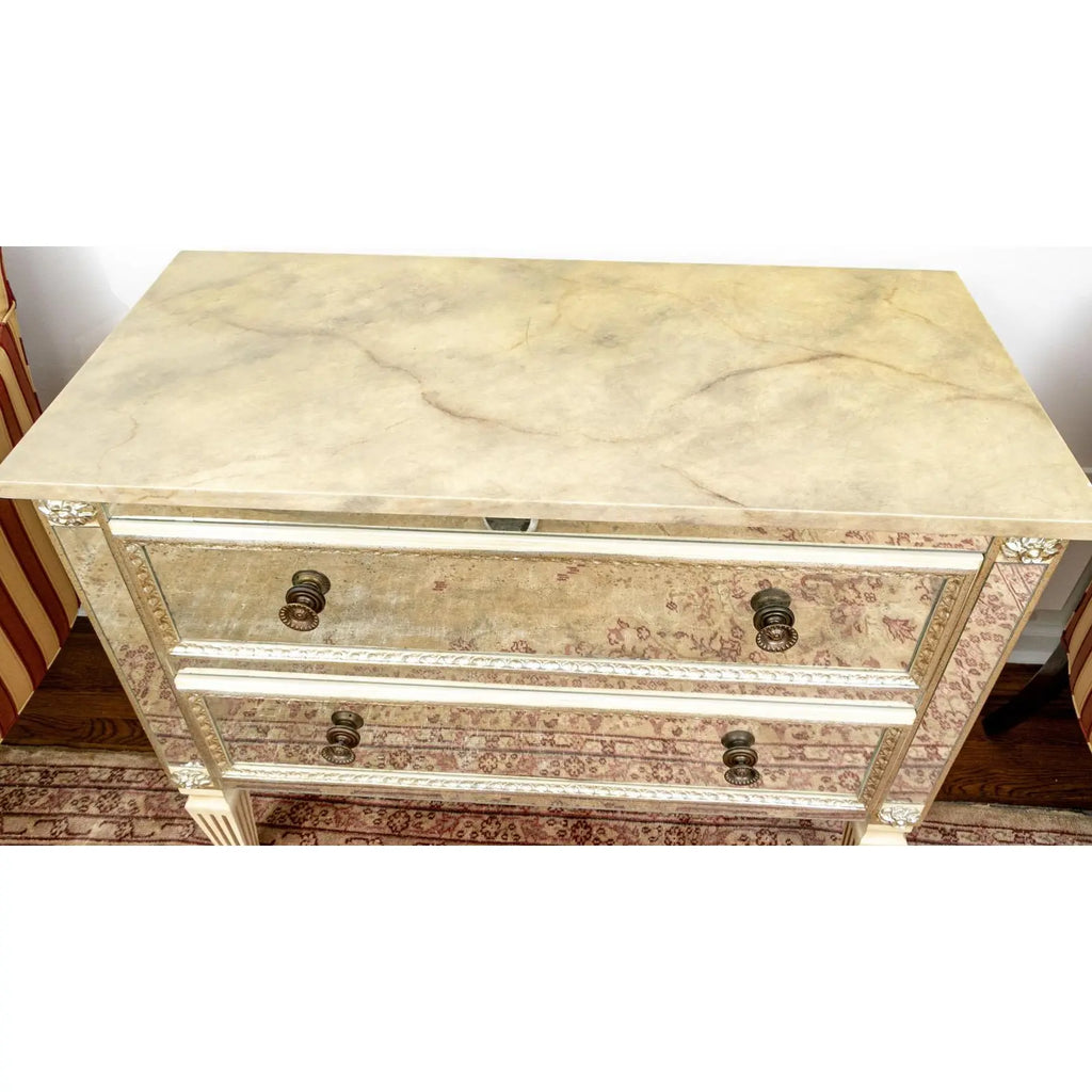 Julia Gray Ltd Venetian Style Mirrored Faux Marble Top Two Drawer Commode Chest