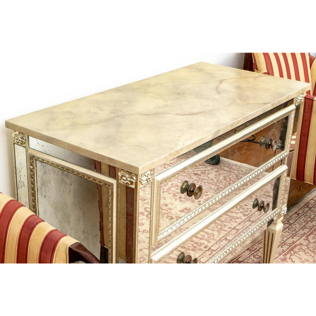 Julia Gray Ltd Venetian Style Mirrored Faux Marble Top Two Drawer Commode Chest