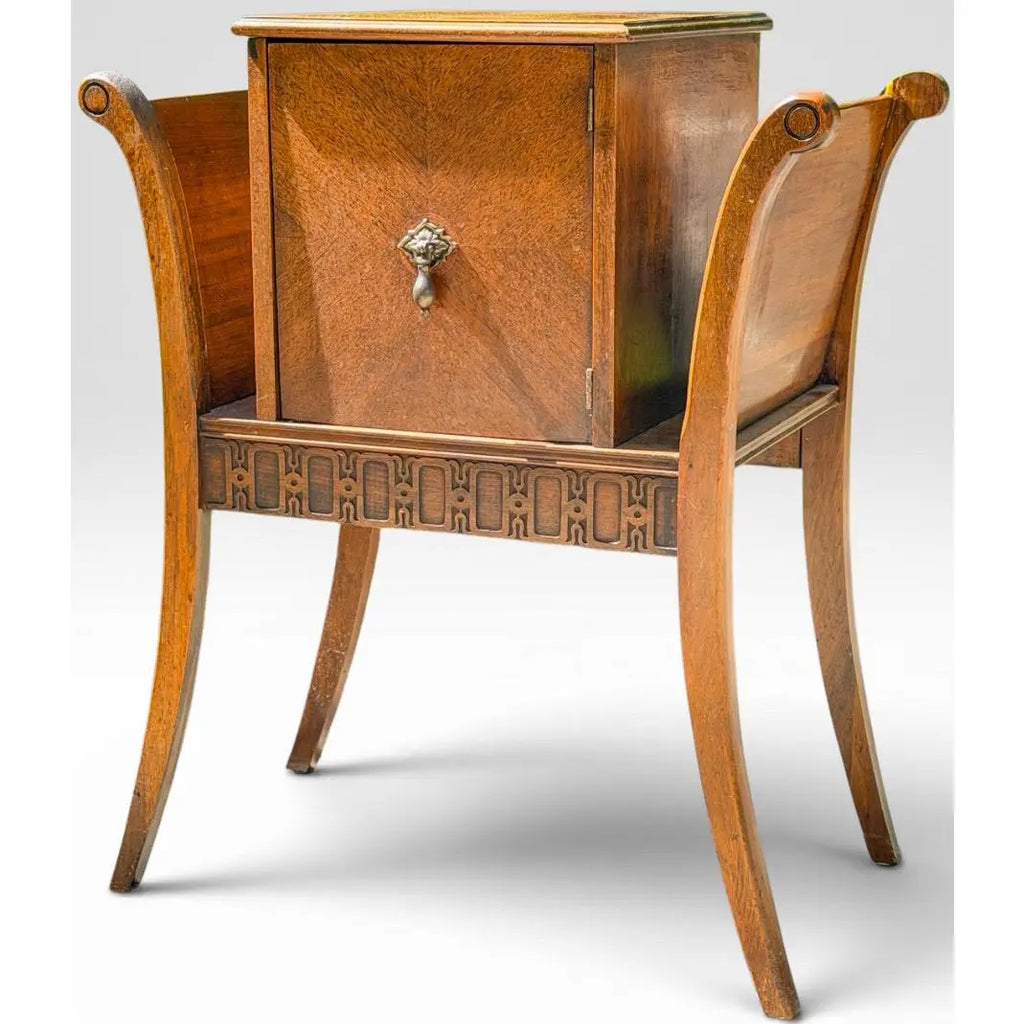 Vintage Art Deco Neoclassical Mahogany Copper-Lined Humidor Magazine Side Table