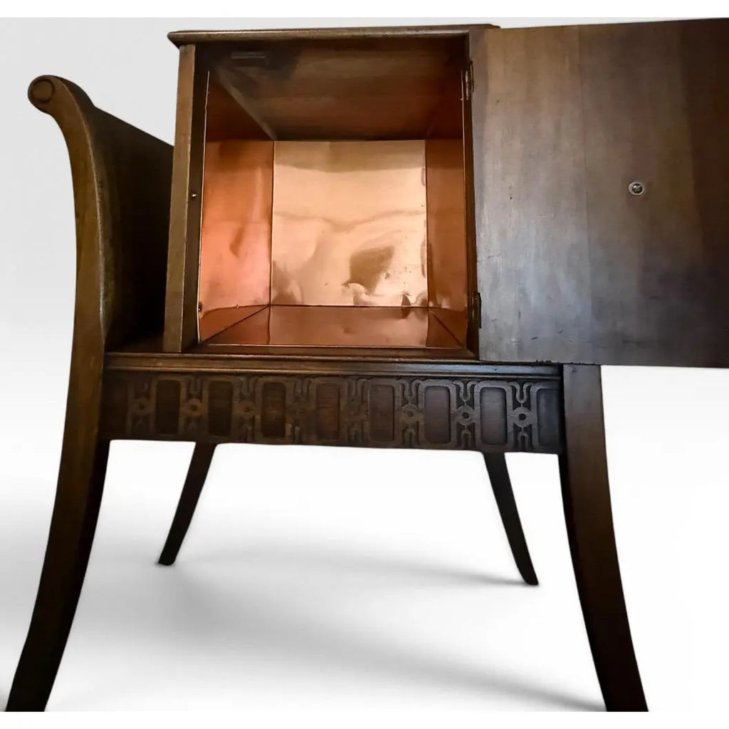 Vintage Art Deco Neoclassical Mahogany Copper-Lined Humidor Magazine Side Table