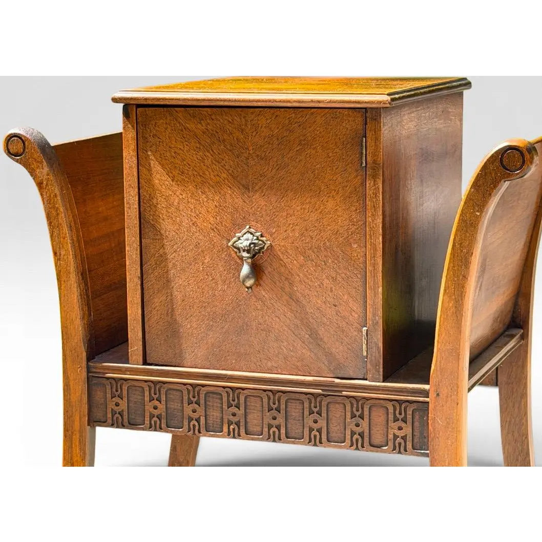 Vintage Art Deco Neoclassical Mahogany Copper-Lined Humidor Magazine Side Table