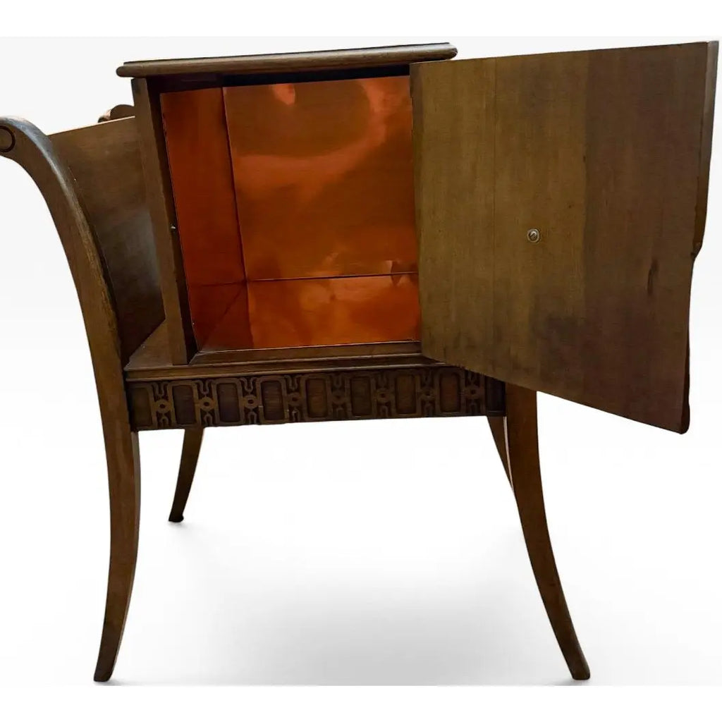 Vintage Art Deco Neoclassical Mahogany Copper-Lined Humidor Magazine Side Table