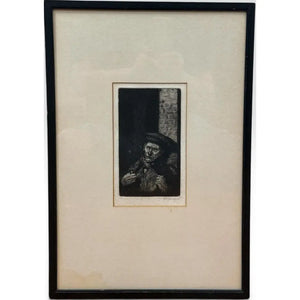 Antique 1914 Original Etching Character Study of a Man with Pipe by Gurnell Charles Jennis