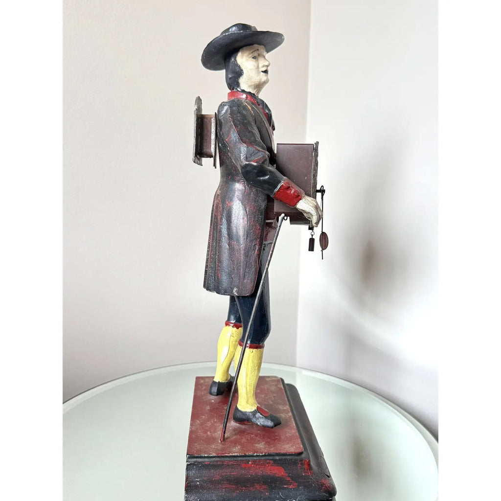 Antique Style Painted Cast Iron Dutch Peddler Clock Figure Folk Art Uhrenträger Mantelpiece Decor