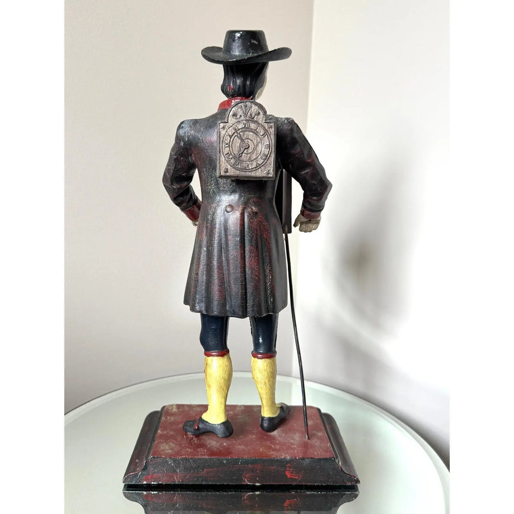 Antique Style Painted Cast Iron Dutch Peddler Clock Figure Folk Art Uhrenträger Mantelpiece Decor